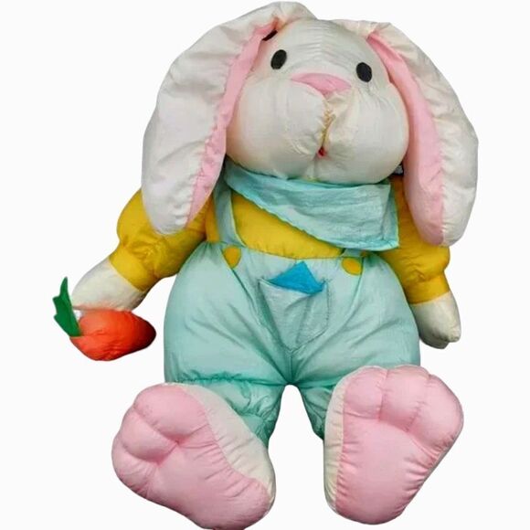 Vtg Intl Silver Co Nylon Bunny Carrot Puffalump Style Plush Stuffed Animal 10 In - Picture 2 of 12